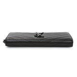 Saint Laurent Black Grain De Poudre Matelasse Chevron Monogram Zip Around Wallet Accessories Saint Laurent