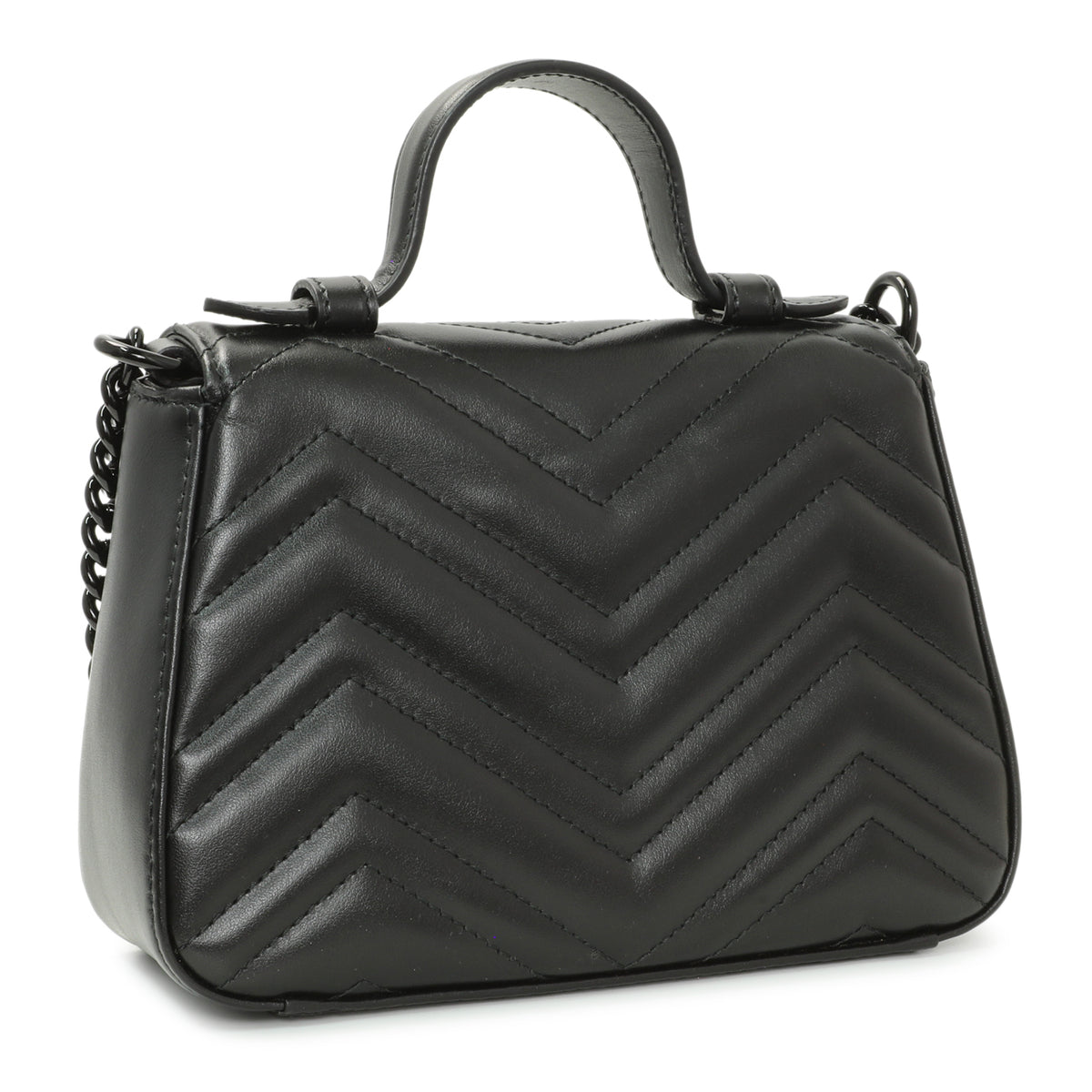 Gucci Black Calfskin Mini GG Marmont Top Handle Shoulder Bag Handbags Gucci