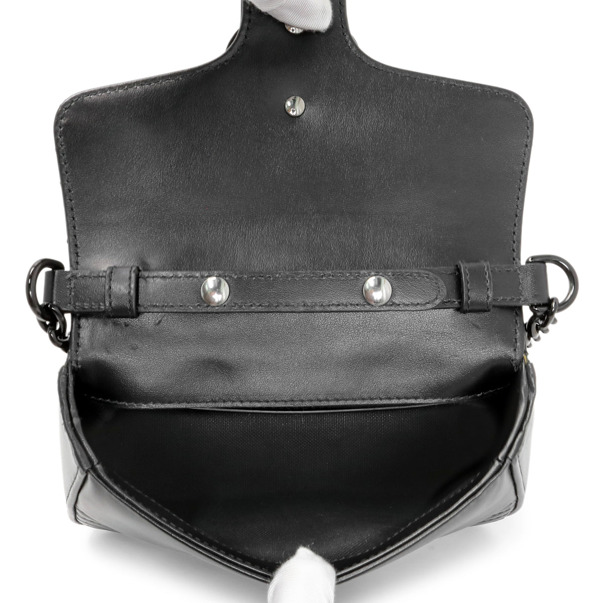 Gucci Black Calfskin Mini GG Marmont Top Handle Shoulder Bag Handbags Gucci