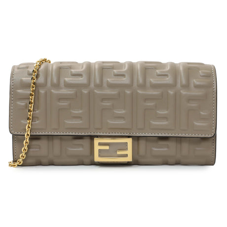 Fendi Grey Nappa Matisse FF Embossed Continental Wallet On Chain Handbags Fendi