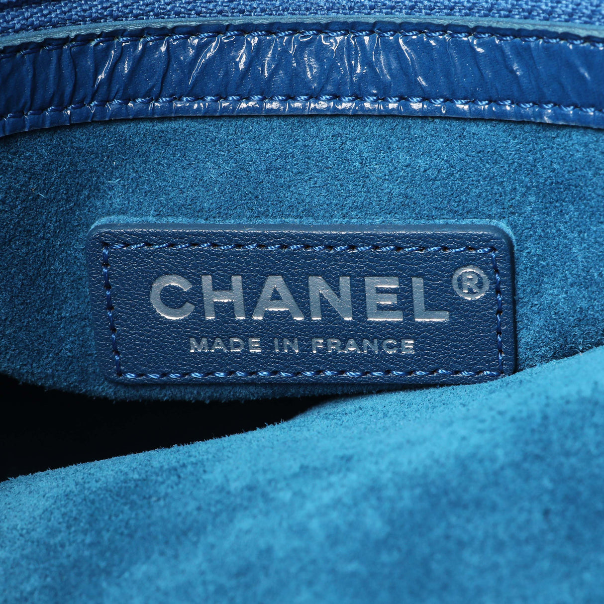 Chanel Blue Crumpled Patent Leather Droplet Hobo Handbags Chanel