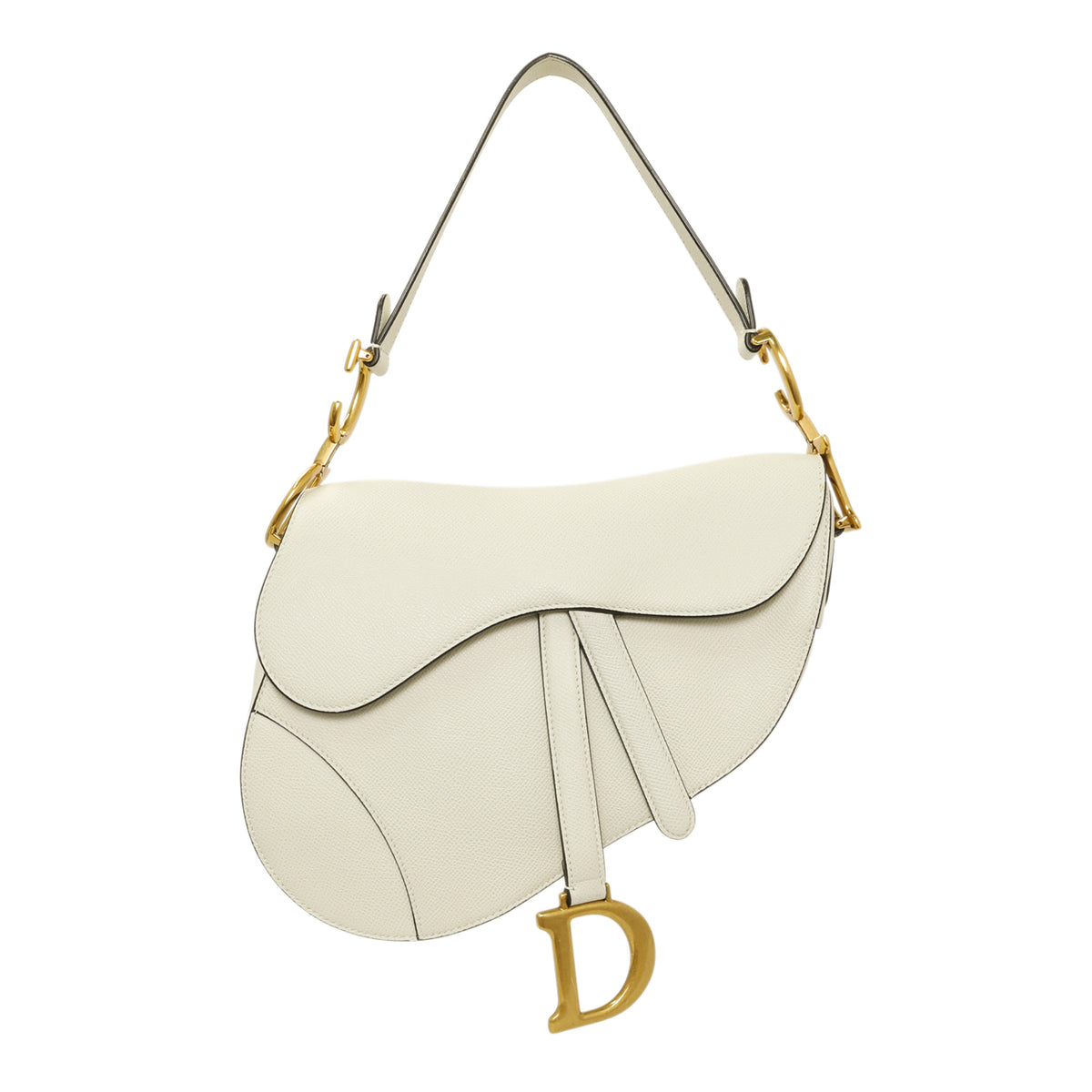 Christian Dior White Grained Calfskin Saddle Bag Handbags Christian Dior