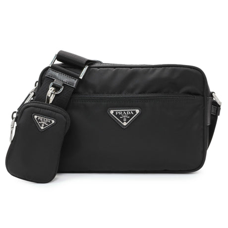 Prada Black Re-Nylon Vela Saffiano Pocket Double Zip Shoulder Bag Handbags Prada