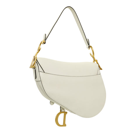 Christian Dior White Grained Calfskin Saddle Bag Handbags Christian Dior