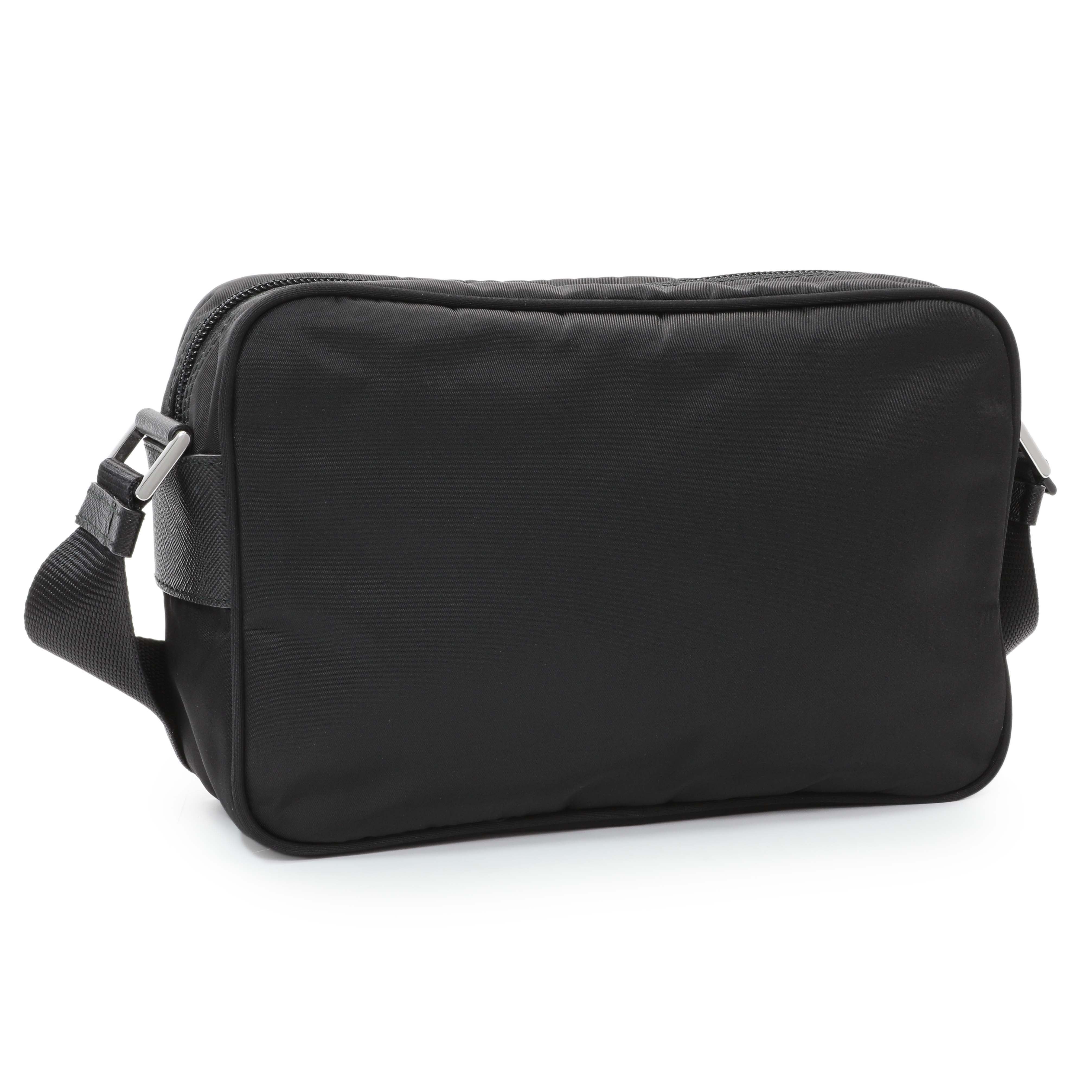 Prada Black Re-Nylon Vela Saffiano Pocket Double Zip Shoulder Bag