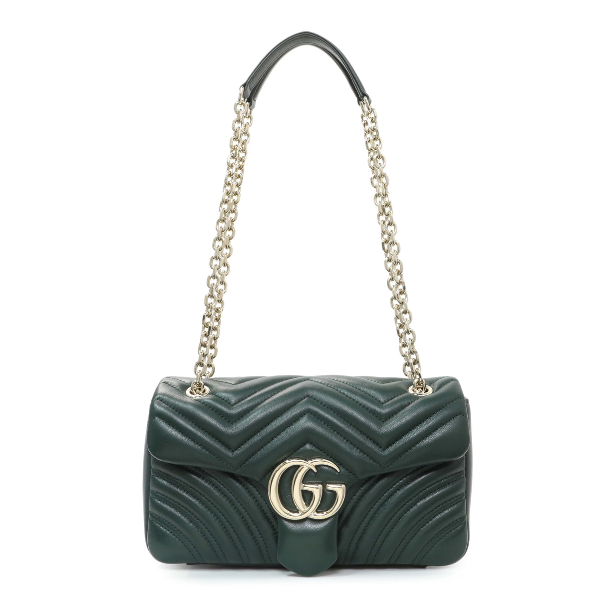 Gucci Green Calfskin Matelasse Medium GG Marmont Shoulder Bag NM Handbags Gucci