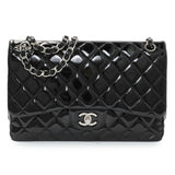 Chanel Black Quilted Patent Jumbo Double Flap Handbags Chanel