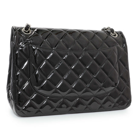 Chanel Black Quilted Patent Jumbo Double Flap Handbags Chanel