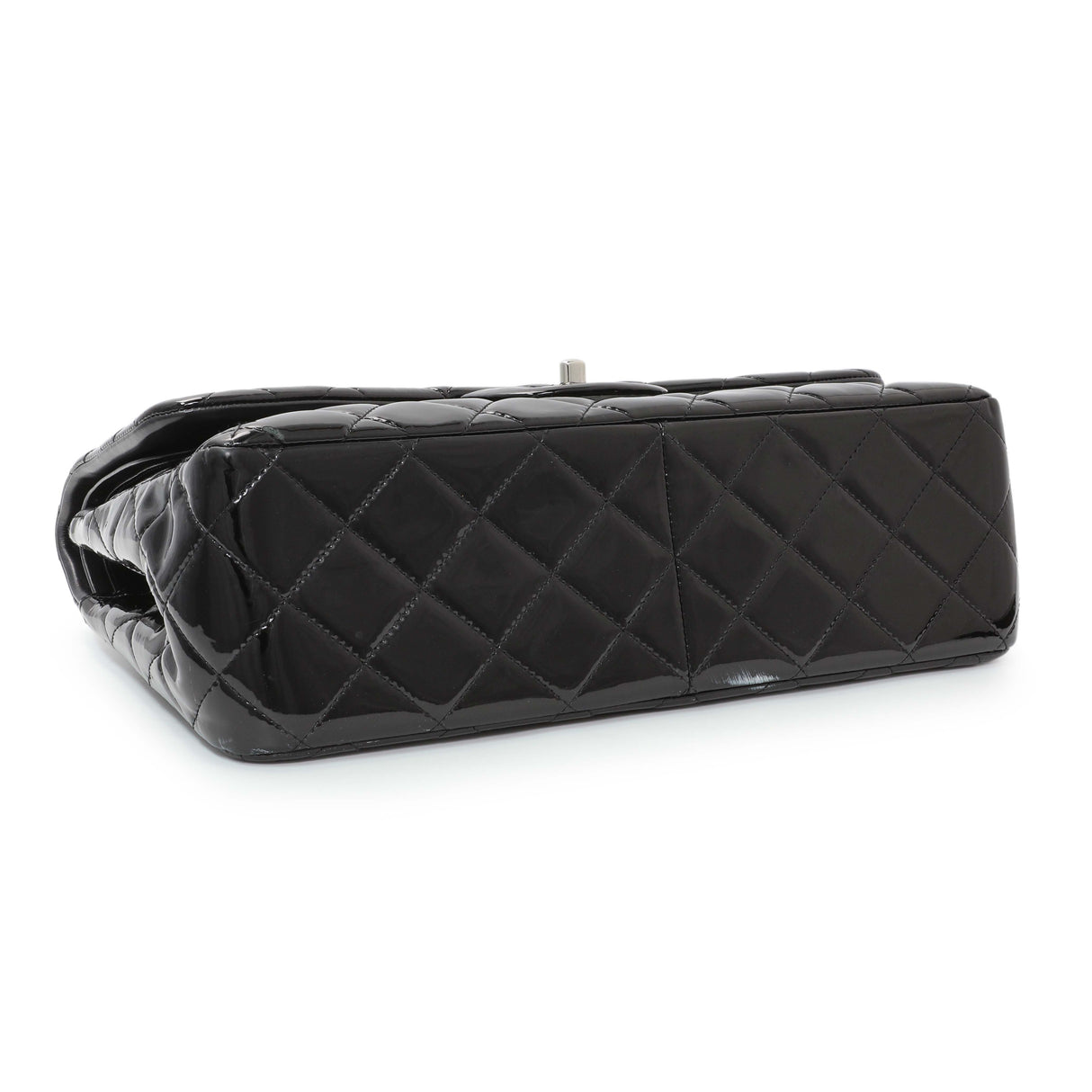 Chanel Black Quilted Patent Jumbo Double Flap Handbags Chanel