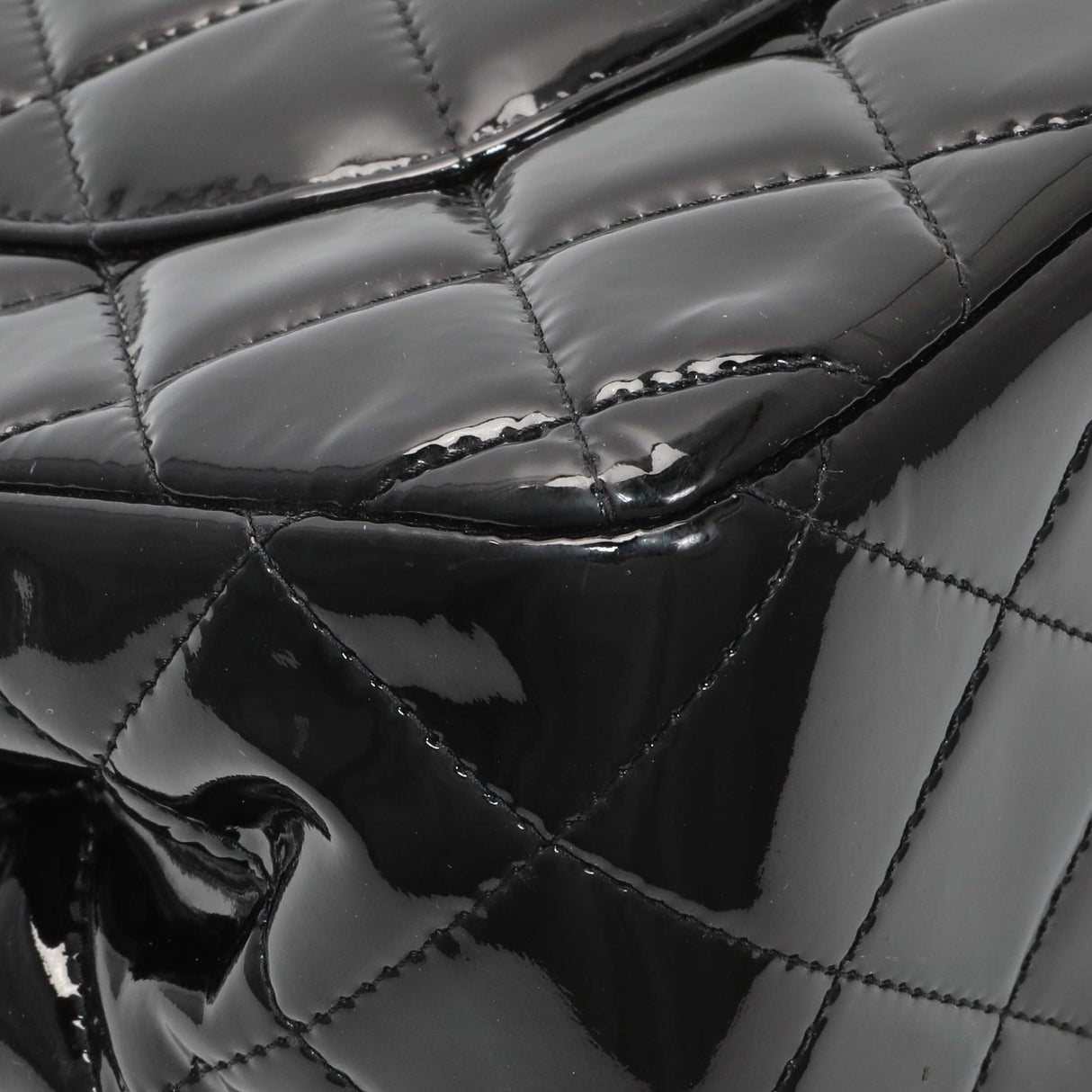 Chanel Black Quilted Patent Jumbo Double Flap Handbags Chanel