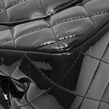 Chanel Black Quilted Patent Jumbo Double Flap Handbags Chanel