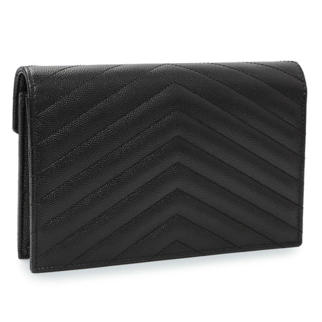Saint Laurent Black Grain De Poudre Matelasse Chevron Monogram Envelope Chain Wallet Handbags Saint Laurent