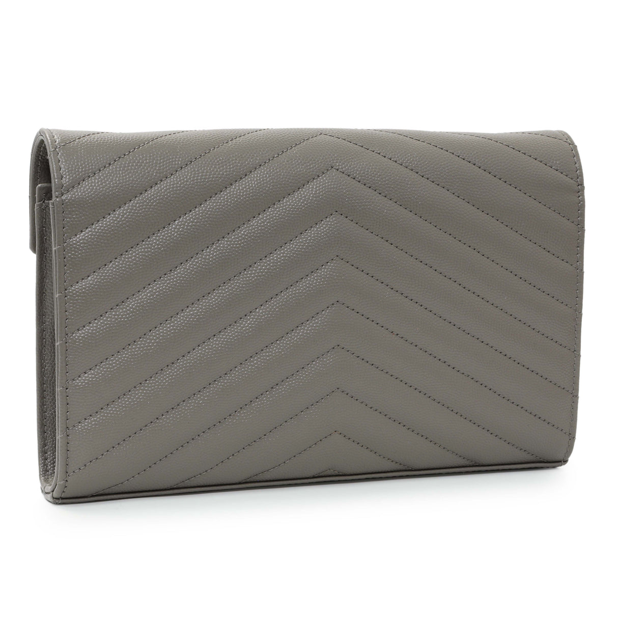 Saint Laurent Grey Grain De Poudre Matelasse Chevron Monogram Chain Wallet