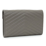 Saint Laurent Grey Grain De Poudre Matelasse Chevron Monogram Chain Wallet