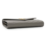 Saint Laurent Grey Grain De Poudre Matelasse Chevron Monogram Chain Wallet