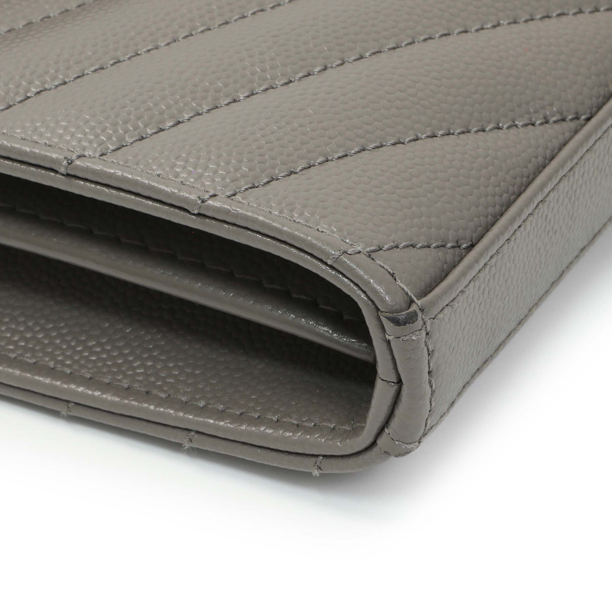 Saint Laurent Grey Grain De Poudre Matelasse Chevron Monogram Chain Wallet