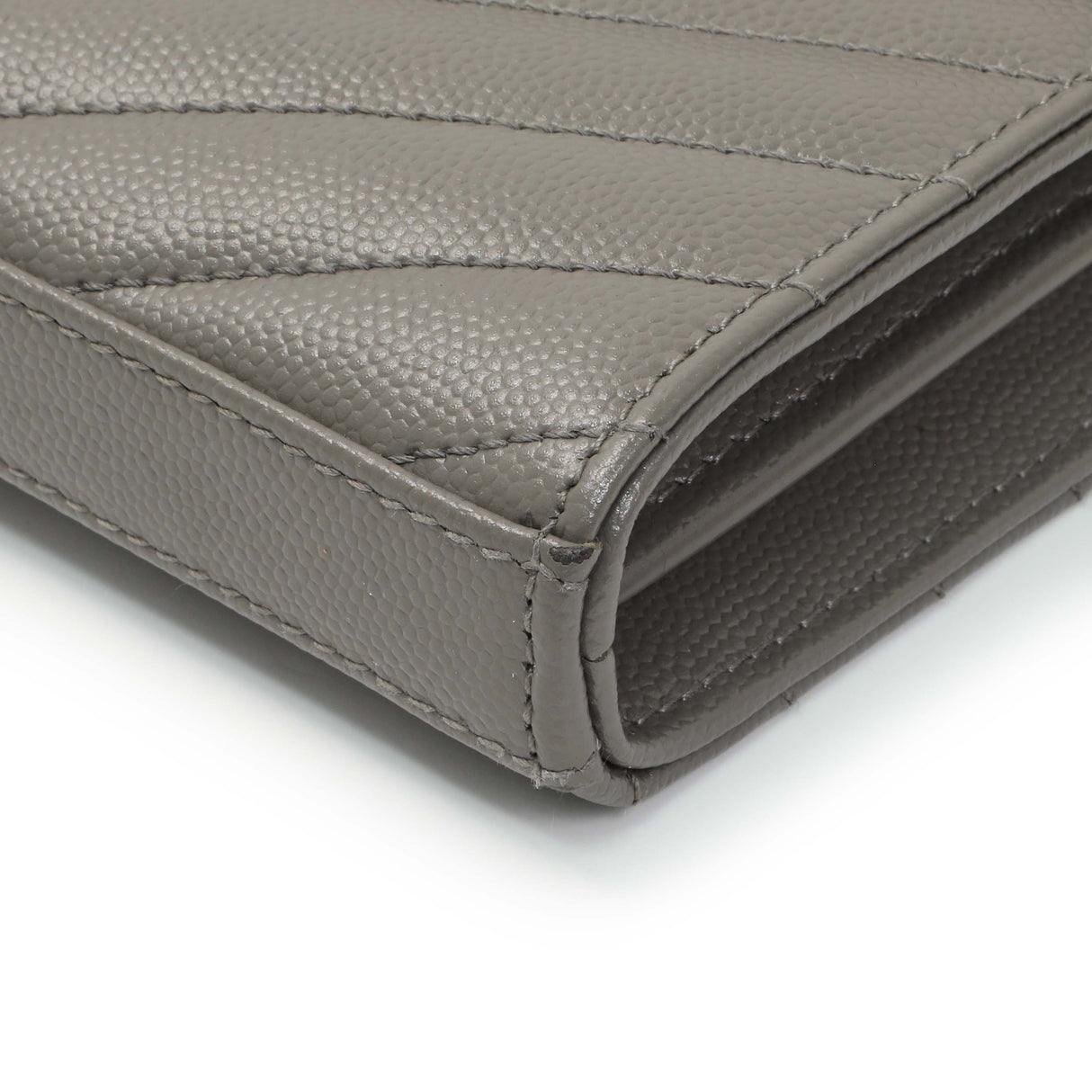 Saint Laurent Grey Grain De Poudre Matelasse Chevron Monogram Chain Wallet
