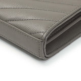 Saint Laurent Grey Grain De Poudre Matelasse Chevron Monogram Chain Wallet