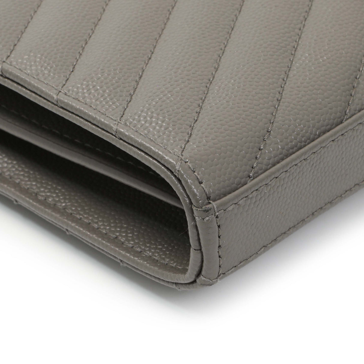 Saint Laurent Grey Grain De Poudre Matelasse Chevron Monogram Chain Wallet