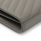 Saint Laurent Grey Grain De Poudre Matelasse Chevron Monogram Chain Wallet