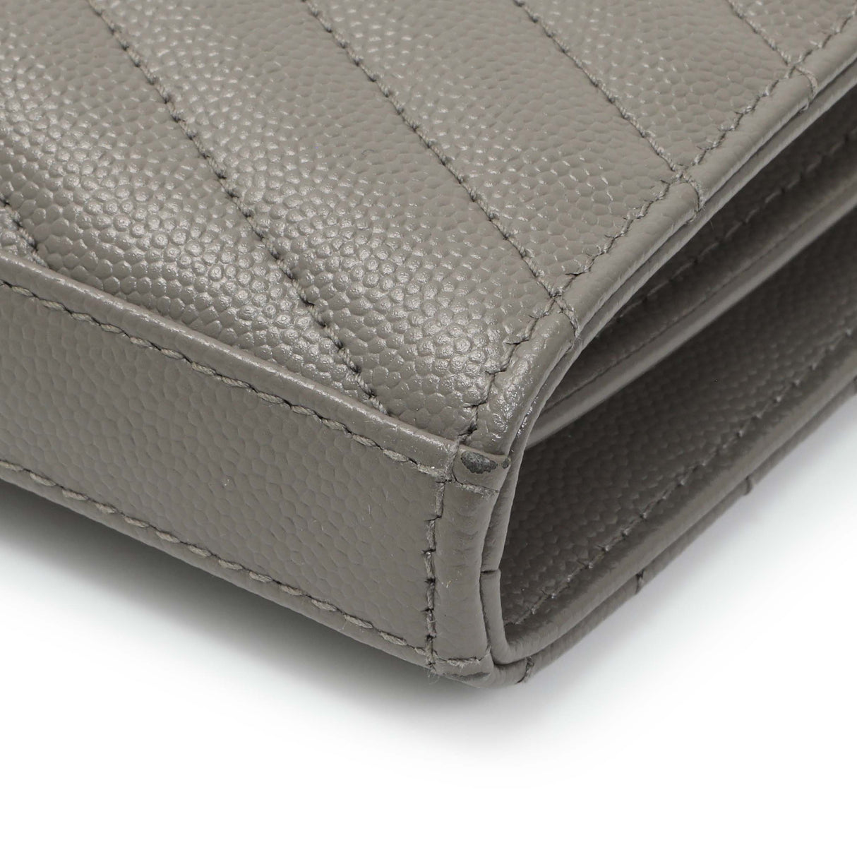 Saint Laurent Grey Grain De Poudre Matelasse Chevron Monogram Chain Wallet