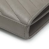 Saint Laurent Grey Grain De Poudre Matelasse Chevron Monogram Chain Wallet