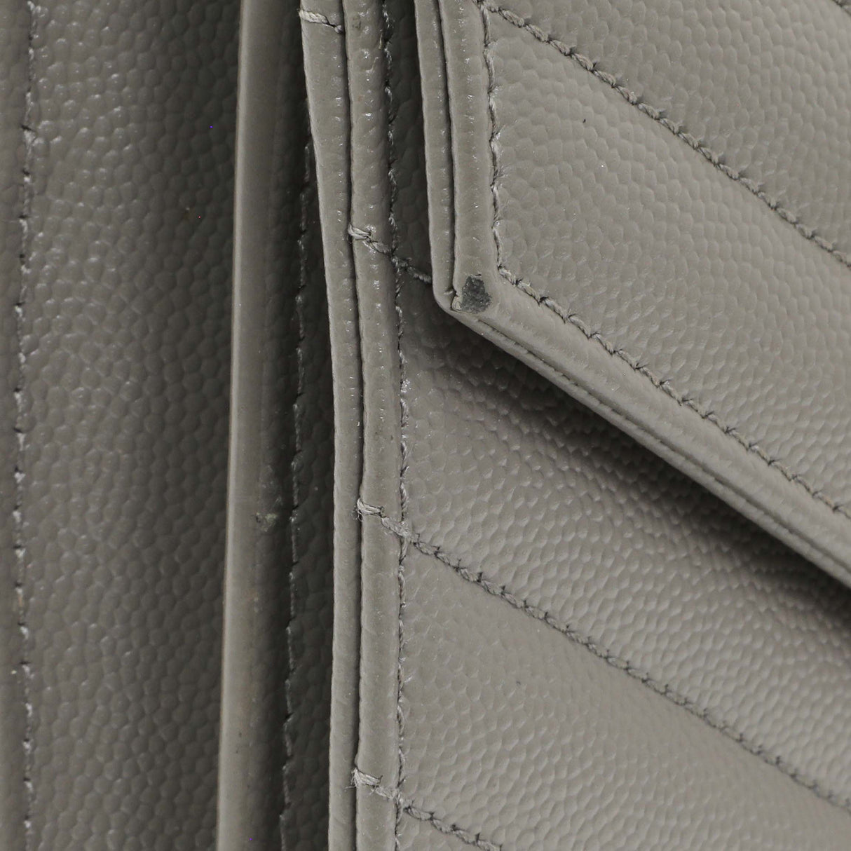 Saint Laurent Grey Grain De Poudre Matelasse Chevron Monogram Chain Wallet
