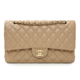 Chanel Beige Quilted Caviar Medium Double Flap Handbags Chanel