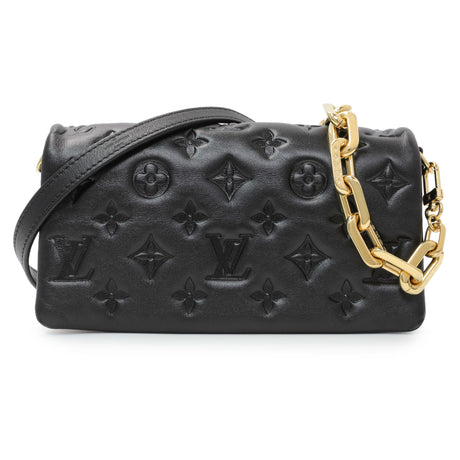 Louis Vuitton Black Lambskin Embossed Monogram Pochette Coussin Crossbody Handbags Louis Vuitton