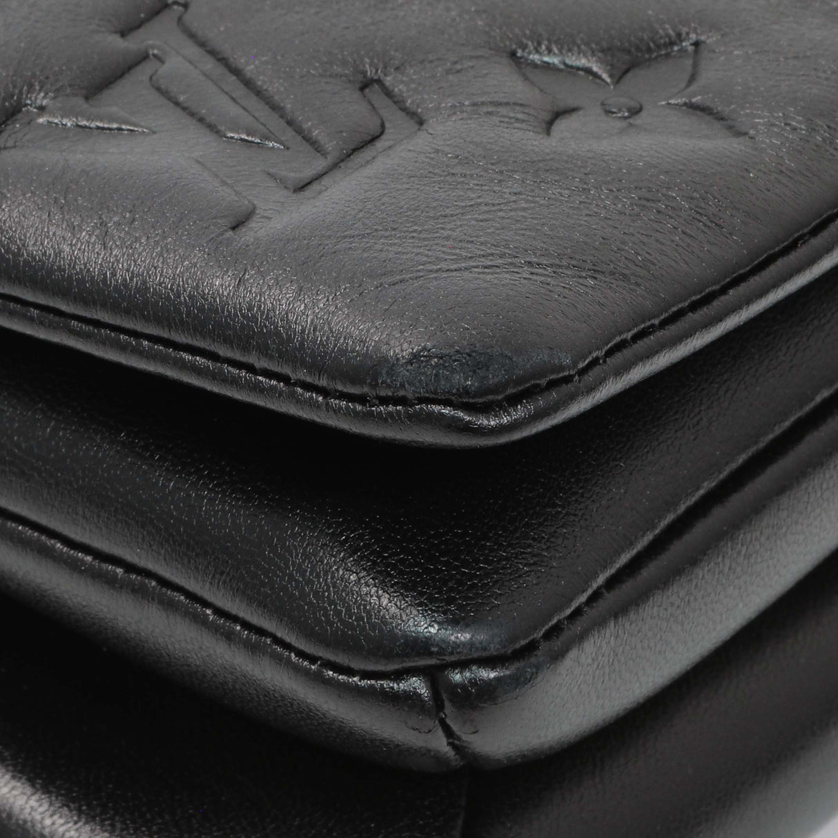 Louis Vuitton Black Lambskin Embossed Monogram Pochette Coussin Crossbody Handbags Louis Vuitton