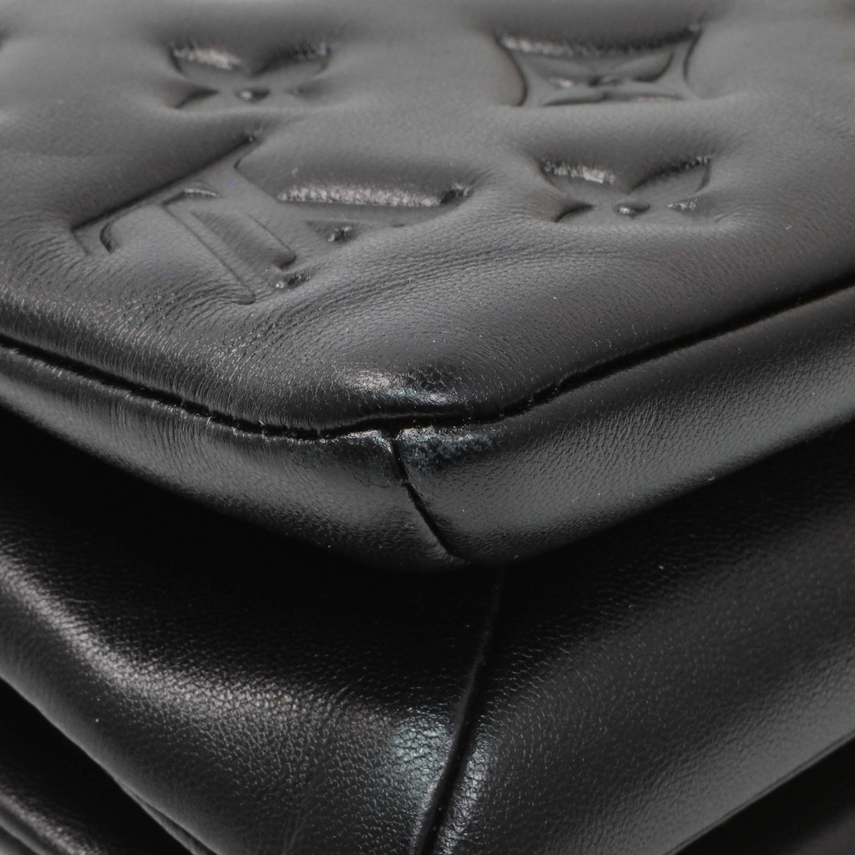 Louis Vuitton Black Lambskin Embossed Monogram Pochette Coussin Crossbody Handbags Louis Vuitton