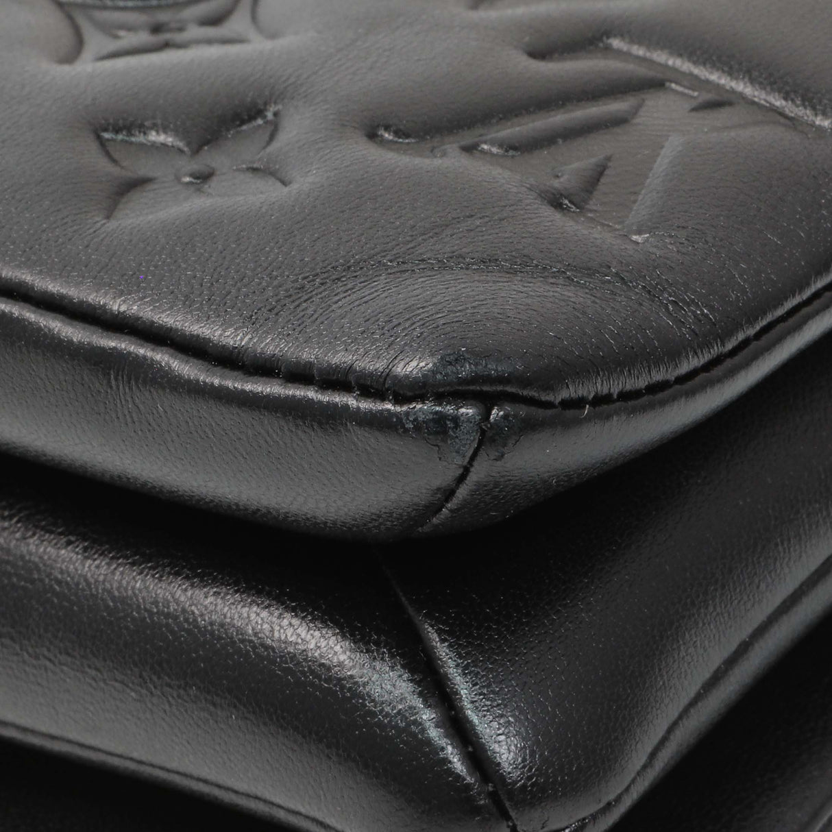 Louis Vuitton Black Lambskin Embossed Monogram Pochette Coussin Crossbody Handbags Louis Vuitton