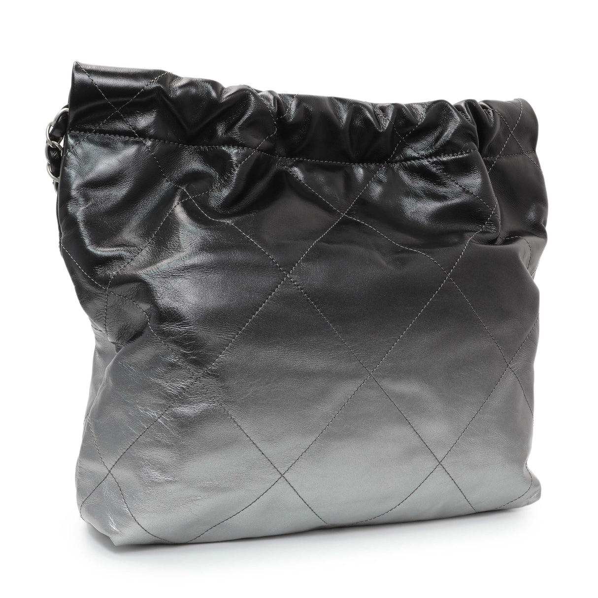 Chanel Black Silver Metallic Shaded Quilted Shiny Calfskin Small Chanel 22 Handbags Chanel