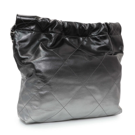 Chanel Black Silver Metallic Shaded Quilted Shiny Calfskin Small Chanel 22 Handbags Chanel