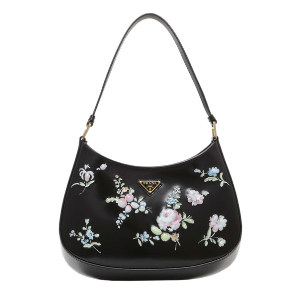 珍品❤️プラダ PRADA シルク 総柄 レザー ボタニカル 総柄 Prada Black Floral Spazzolato Cleo Bag – Modaselle