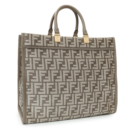 Fendi Dove Grey Chenille Vitello Cher Sunshine FF Motif Medium Tote Medium Handbags Fendi