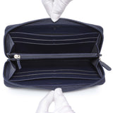 Chanel Navy Chevron Quilted Caviar Boy Long Zip Around Wallet Accessories Chanel