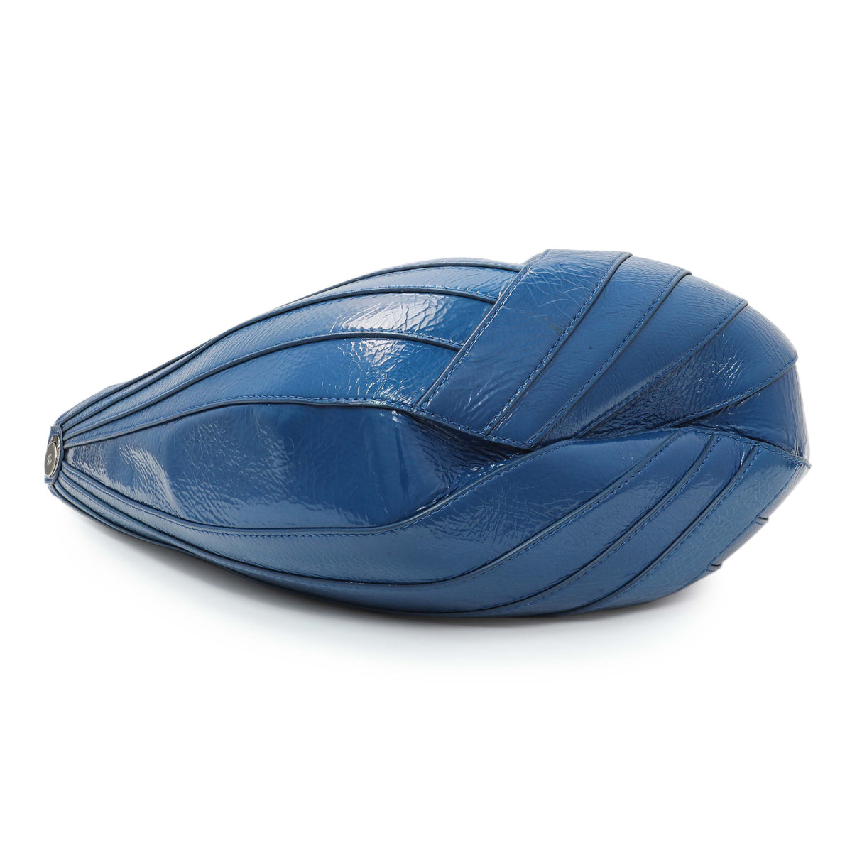Chanel Blue Crumpled Patent Leather Droplet Hobo Handbags Chanel