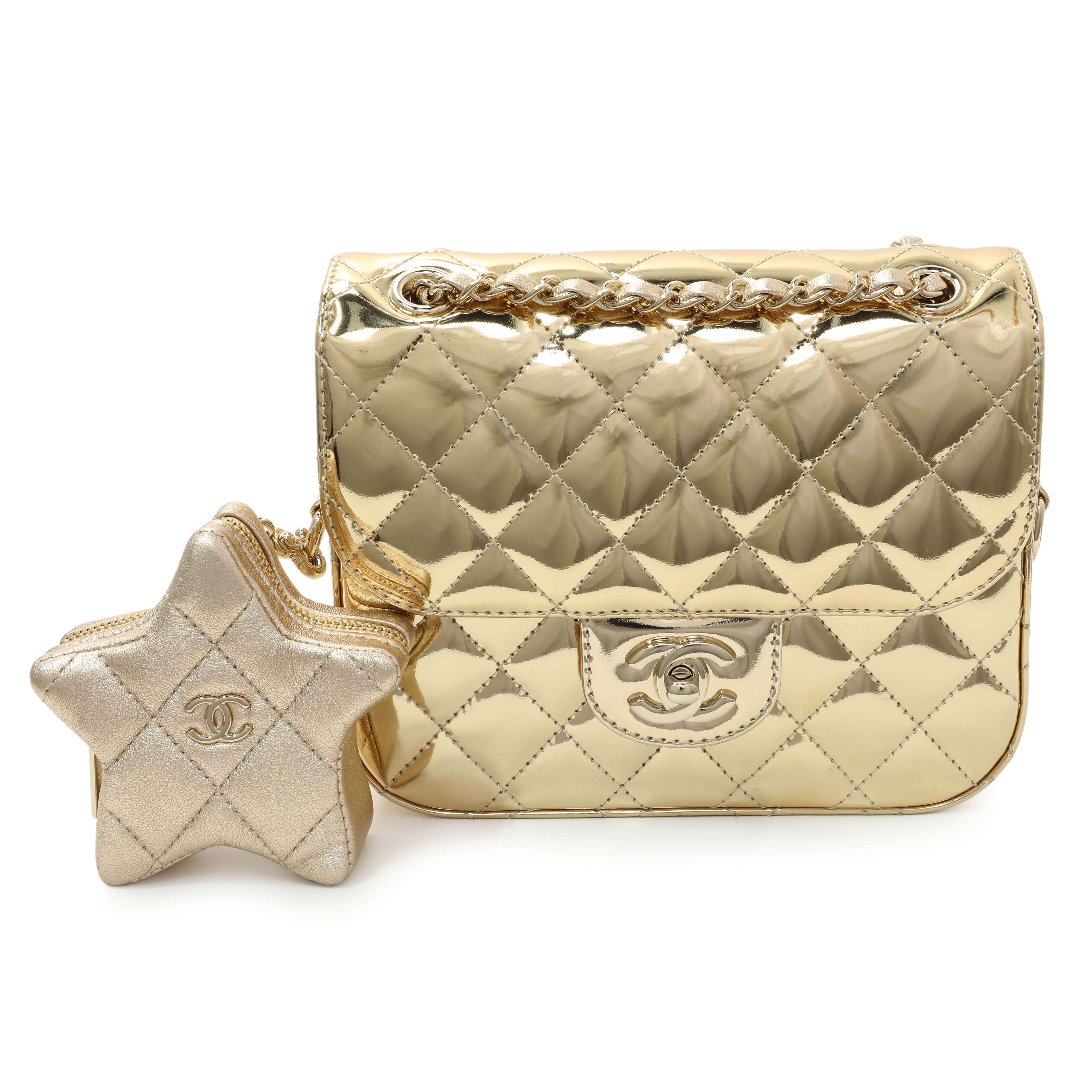 Chanel Gold Mirror Calfskin Quilted Hollywood Boulevard Mini Flap
