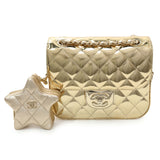 Chanel Gold Mirror Calfskin Quilted Hollywood Boulevard Mini Flap With Star Coin Purse Handbags Chanel