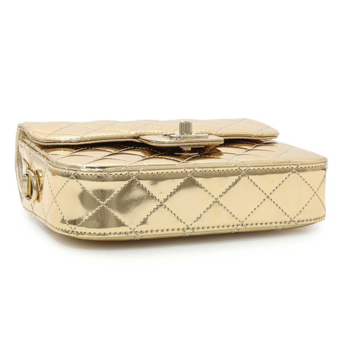 Chanel Gold Mirror Calfskin Quilted Hollywood Boulevard Mini Flap With Star Coin Purse Handbags Chanel