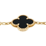 Van Cleef & Arpels 18K Yellow Gold Onyx Vintage Alhambra 5 Motif Bracelet