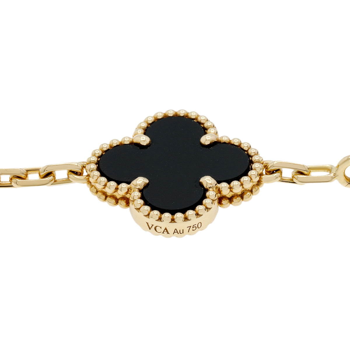 Van Cleef & Arpels 18K Yellow Gold Onyx Vintage Alhambra 5 Motif Bracelet