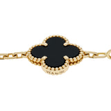 Van Cleef & Arpels 18K Yellow Gold Onyx Vintage Alhambra 5 Motif Bracelet