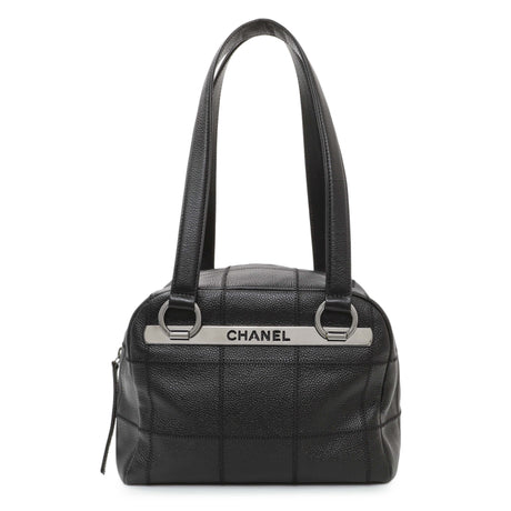 Chanel Vintage Black Caviar Square Quilted Stitched Bowler Bag Handbags Chanel