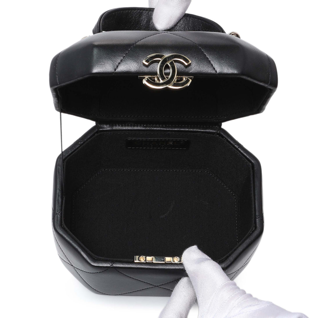Chanel Black Quilted Lambskin Hexagon Vanity Case Handbags Chanel