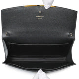 Salvatore Ferragamo Black Grained Calfskin Gancio Clasp Chain Clutch Handbags Salvatore Ferragamo