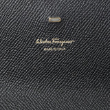 Salvatore Ferragamo Black Grained Calfskin Gancio Clasp Chain Clutch Handbags Salvatore Ferragamo