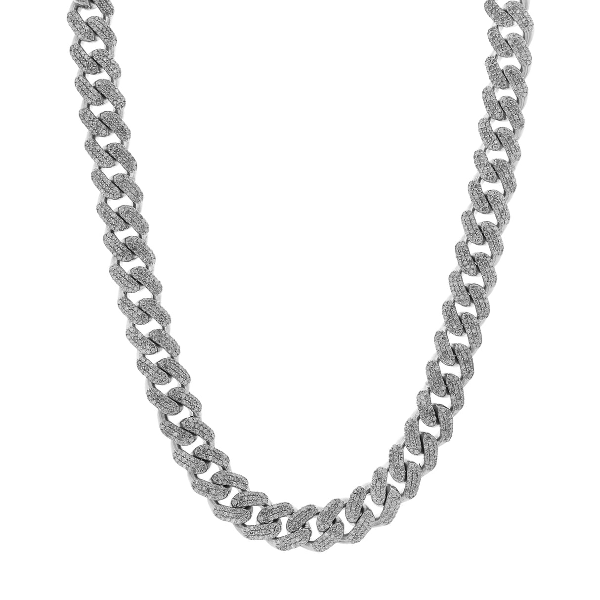 10K White Gold 32.48 Carat Pave Diamond Curb Link Chain