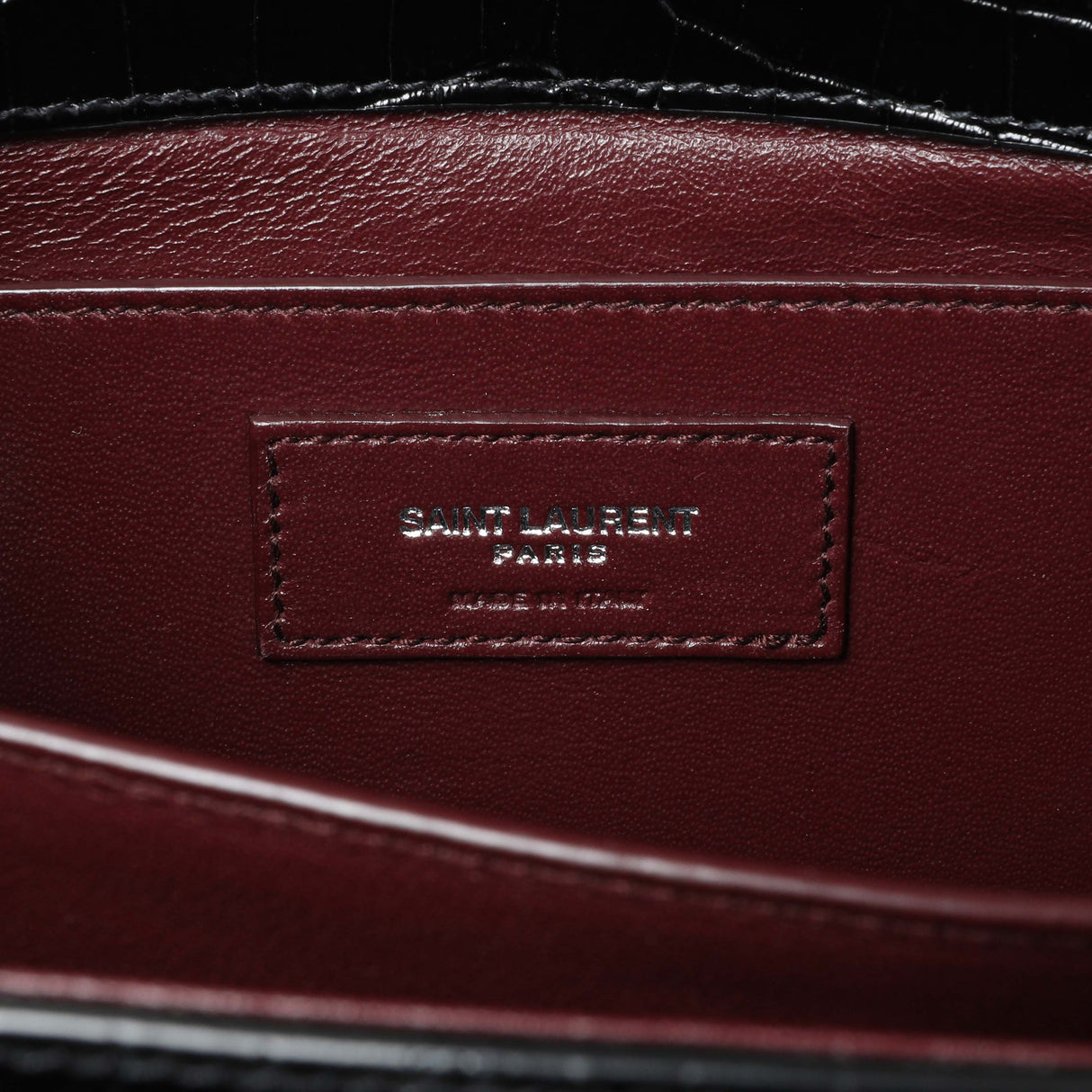 Saint Laurent Black Calfskin Crocodile Embossed Medium Cassandra Top Handle Handbags Saint Laurent